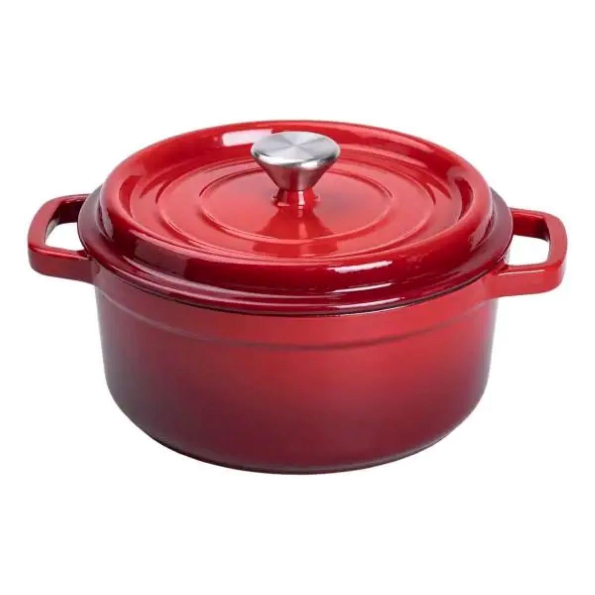 Кастрюля чугунная эмалированная 3 л с крышкой Ø24 см Красный (HP-1-3R)