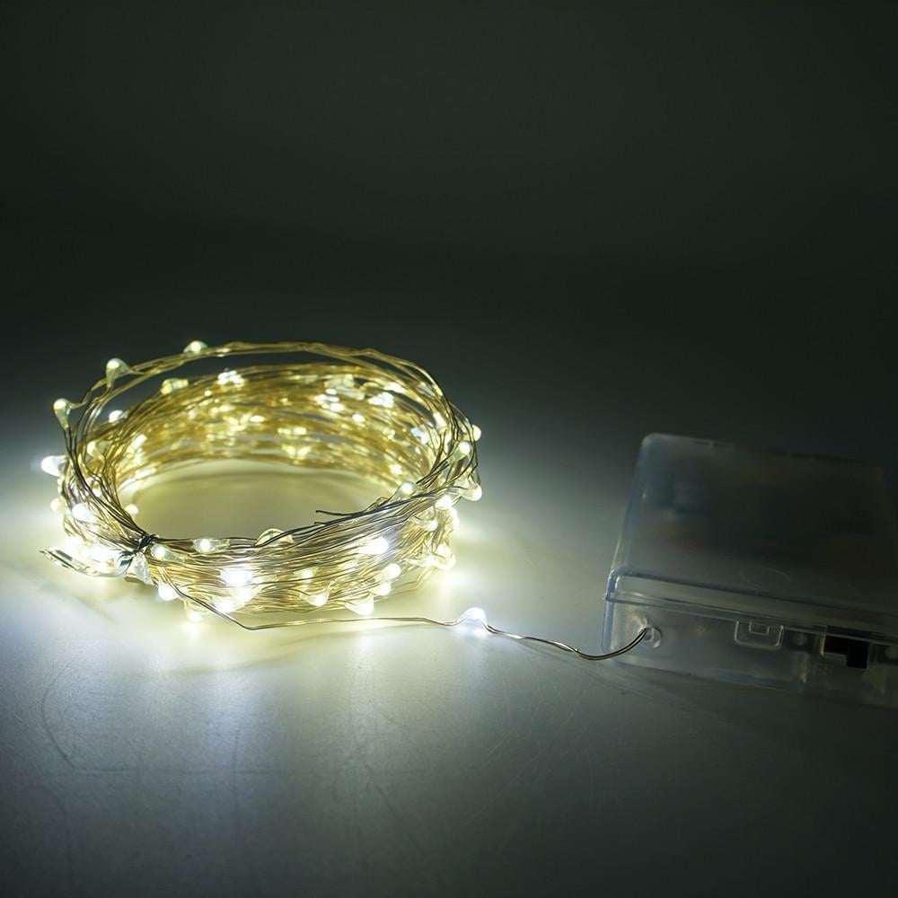 Гирлянда проволочная декоративная на батарейках 100 Led 10 м Теплый белый (KG-3352)