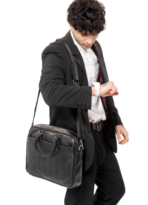 Сумка для ноутбука унісекс Sambag з натуральної шкіри Чорний (733040929)