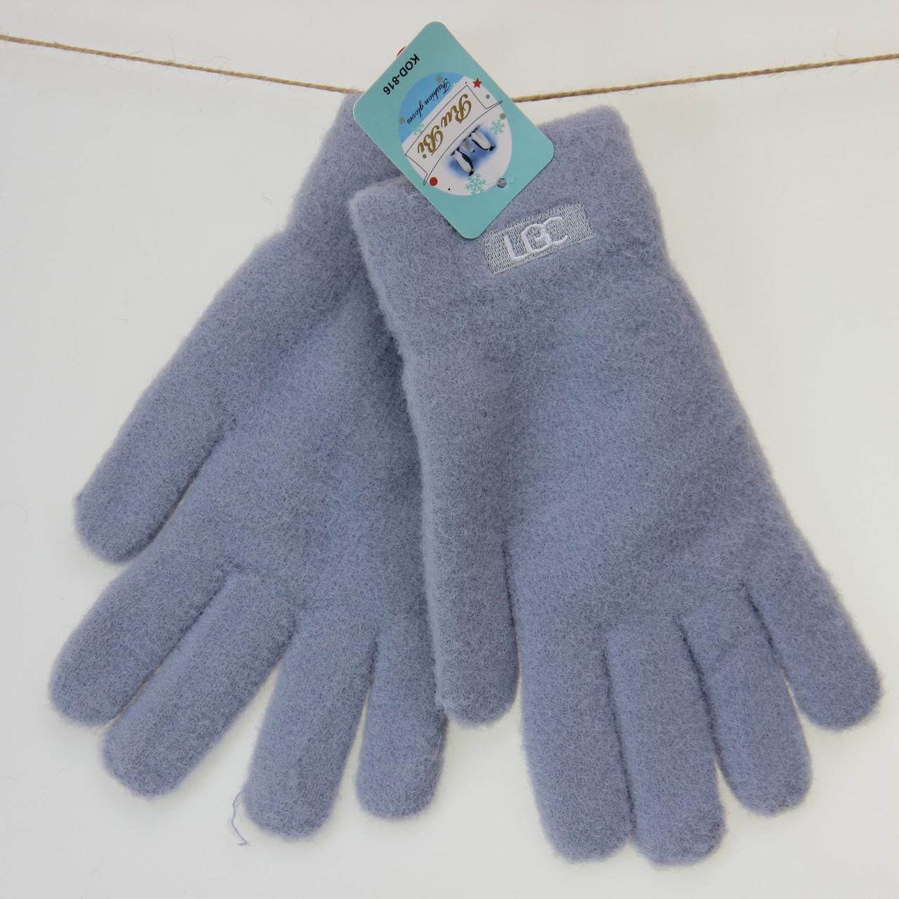 Перчатки женские Альпака шерстяные двойные S-М Голубой (33885)