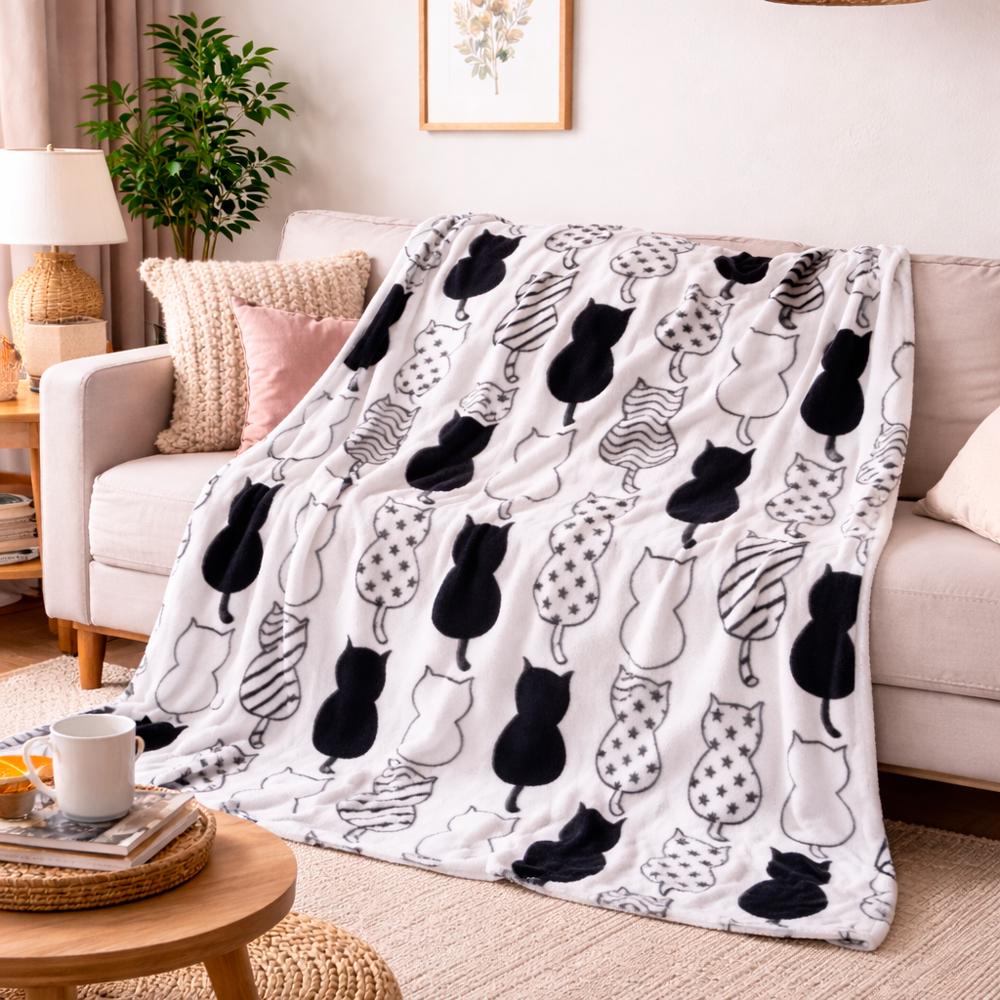 Плед флісовий Love You Котики Чорний та Білий котики 150x200 см Чорний/Білий (ly9102)