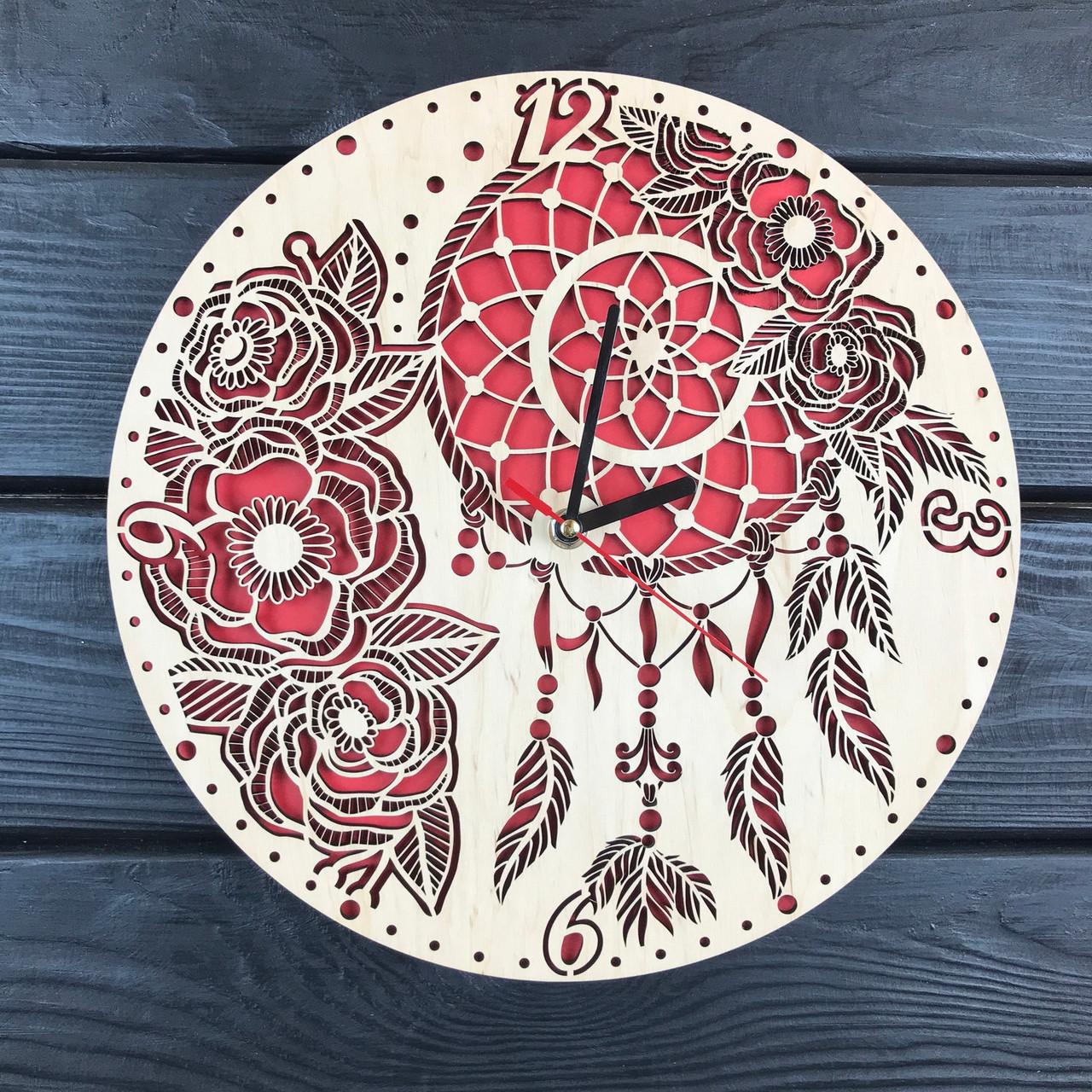 Часы дизайнерские настенные деревянные Ловец снов