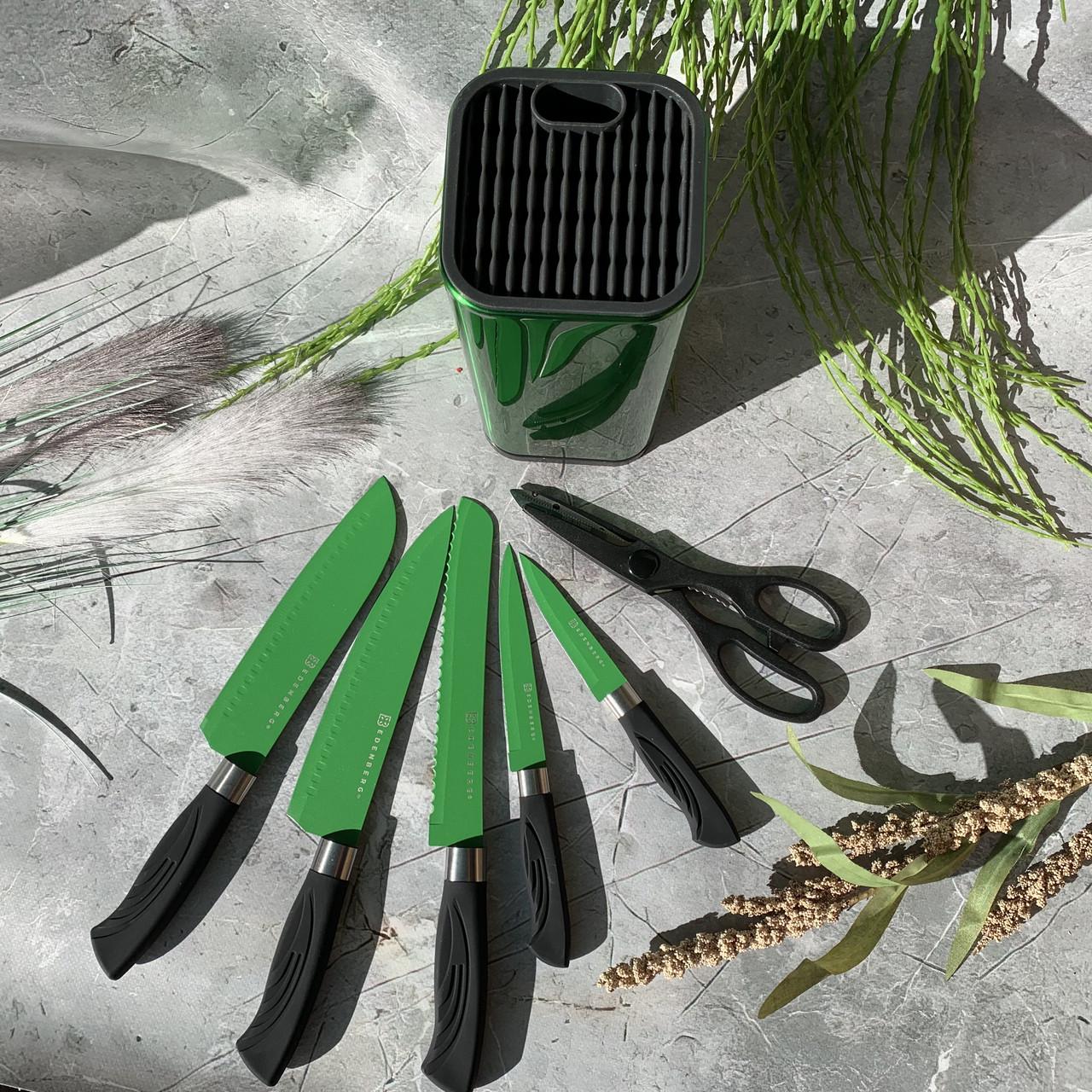 Набор кухонных ножей с подставкой Edenberg EB-11027 7 предметов антибактериальное покрытие Зеленый (2530555682) - фото 5 Набор кухонных ножей с подставкой Edenberg EB-11027 7 предметов антибактериальное покрытие Зеленый (2530555682) - фото 5