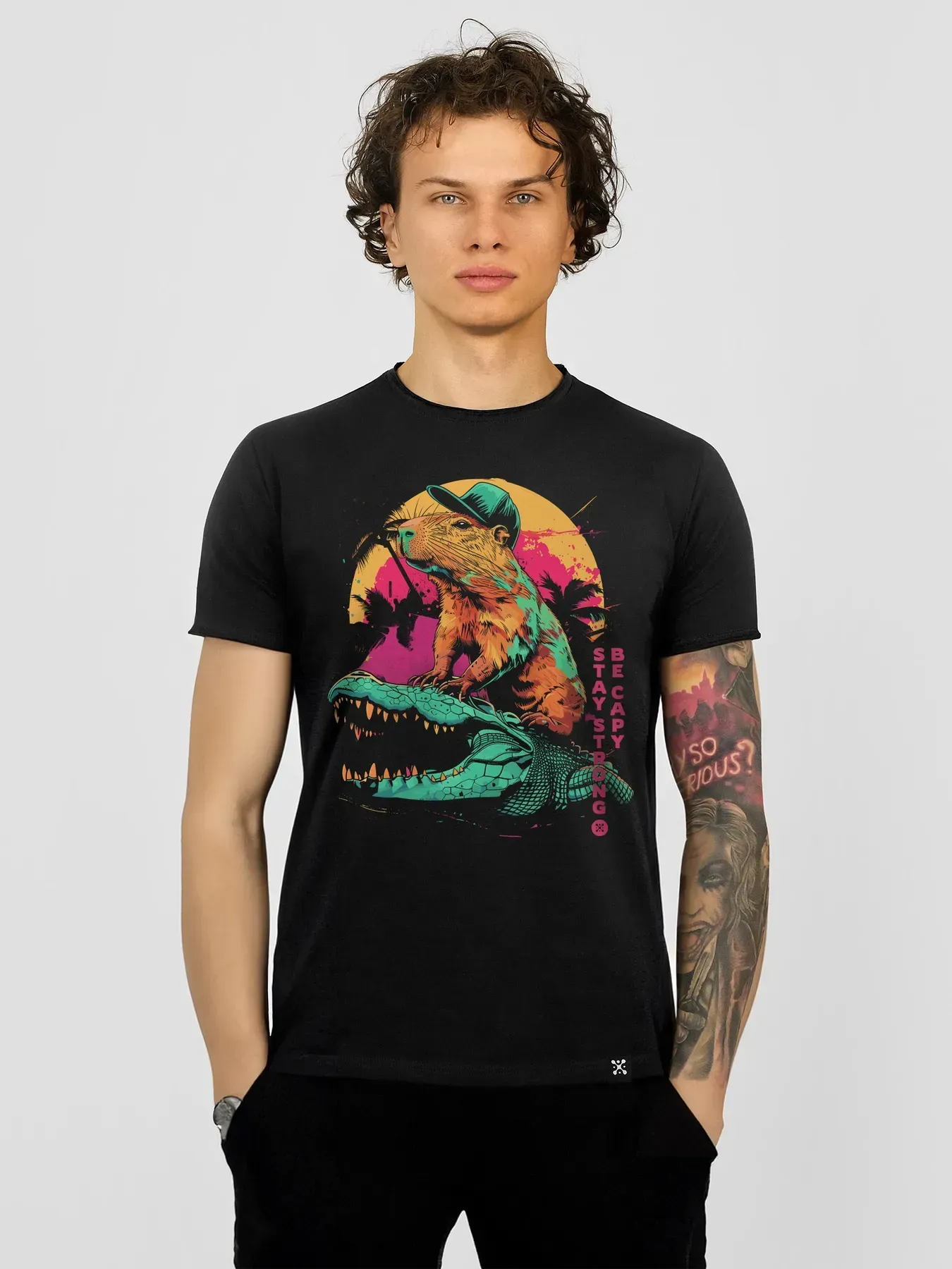 Футболка мужская Капибара "Stay Strong, be Capy" 2XL Черный (27221282)