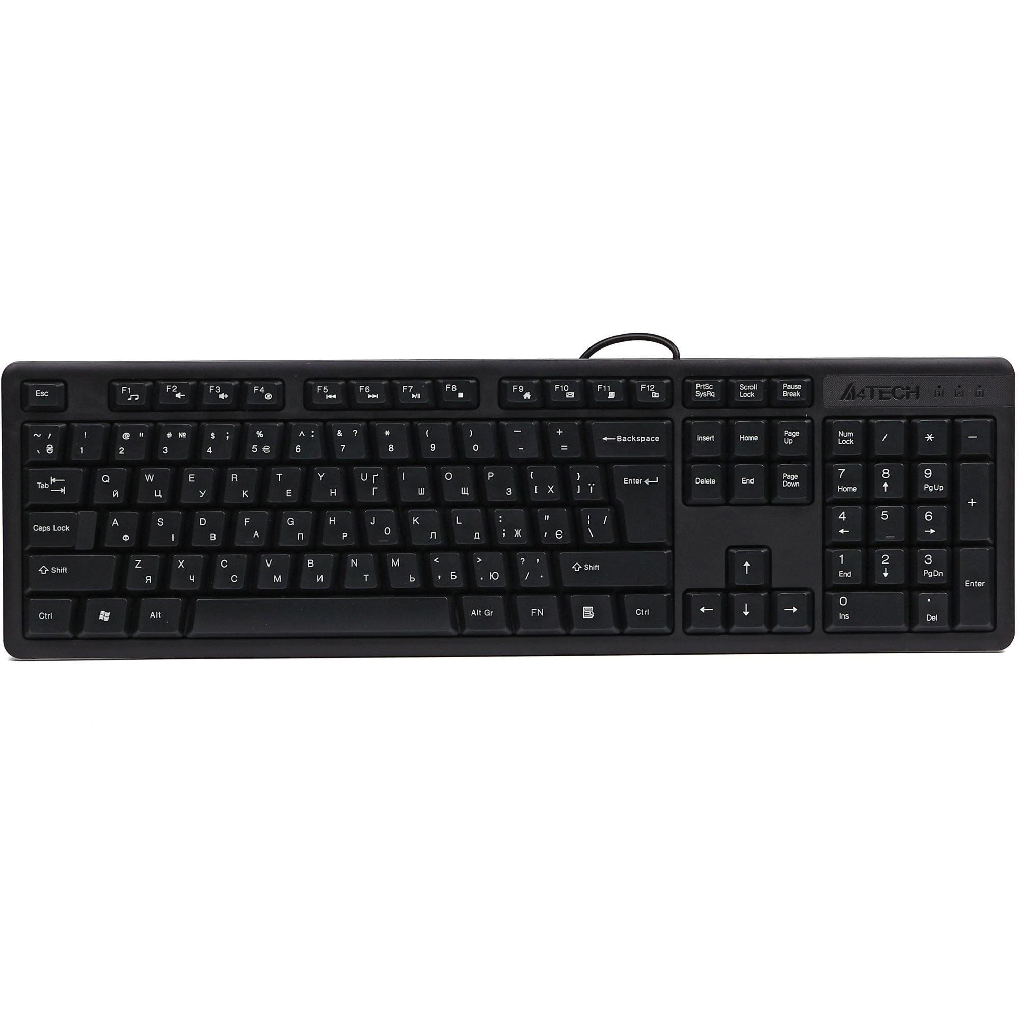 Клавиатура проводная A4Tech KKS-3 USB полноразмерная мембранная 104 клавиш ENG/UKR 1,5 м Черный (KKS-3 USB Black)
