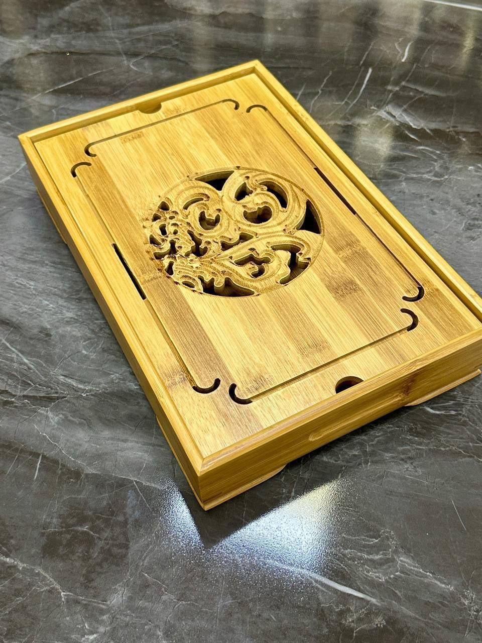 Таця-чабань для чайної церемонії Кантон дерев'яна прямокутна 35х23х6,5 см (OS-T1202) - фото 5