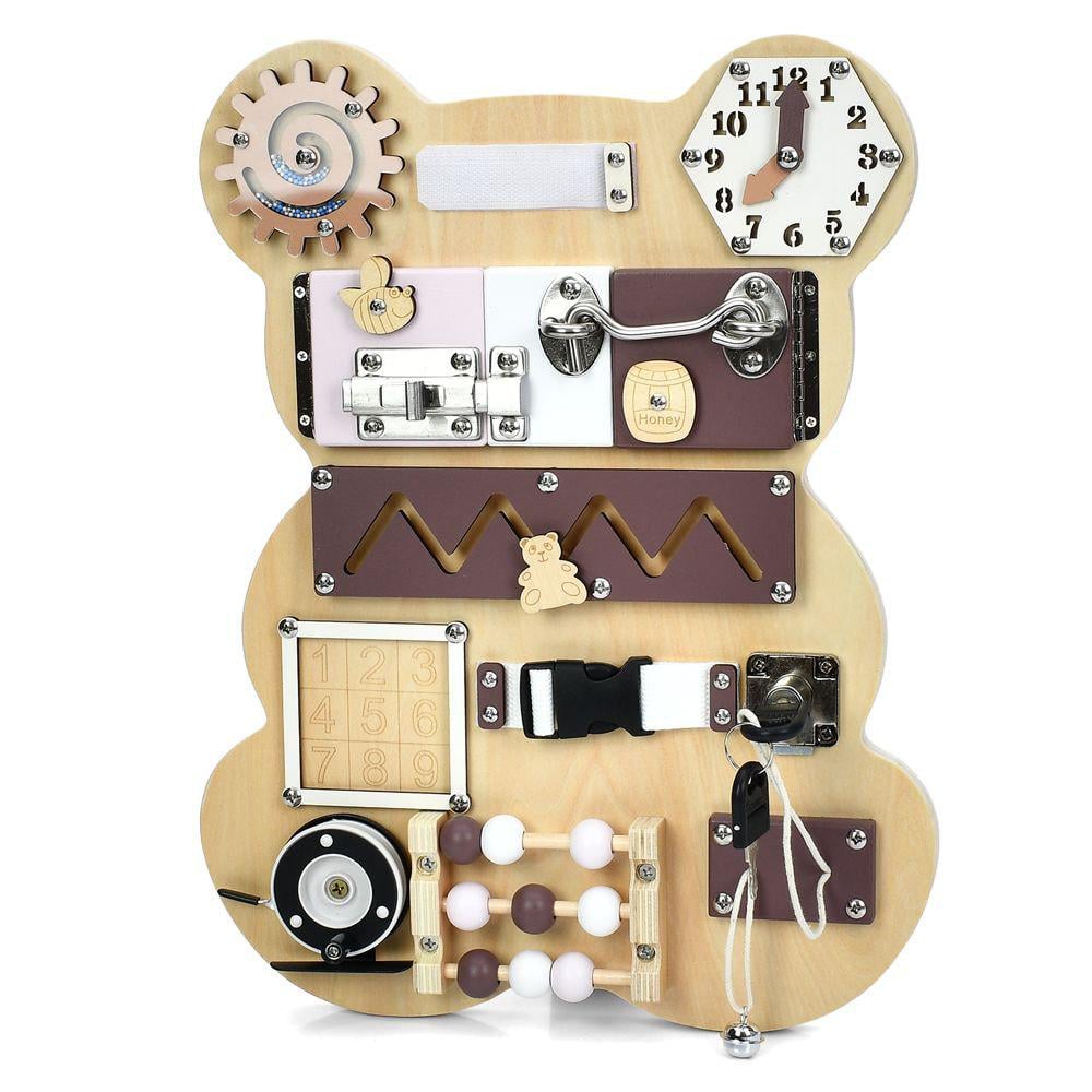 Бізіборд інтерактивний MD 1528 Ведмедик з годинником/замочками/лабіринтом і рахівничкою 39x30 см (26063428)