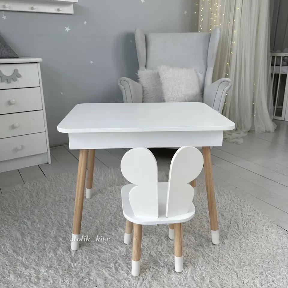 Детский столик и стульчик бабочка с нишей для карандашей и раскрасок Белый Детский столик и стульчик бабочка с нишей для карандашей и раскрасок Белый