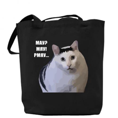 Шоппер Мемный кот возмущается 37x41 см Черный (15045755-2-189471)