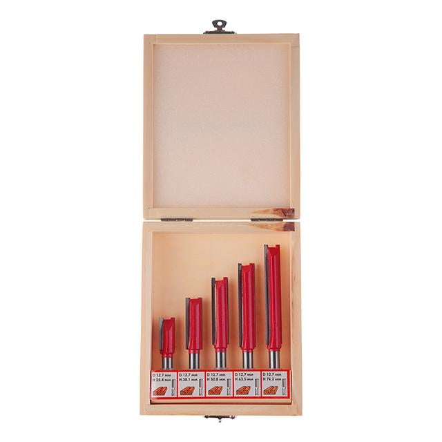 Набор фрез прямых Intertool HT-0075 в деревянном кейсе 5 шт.