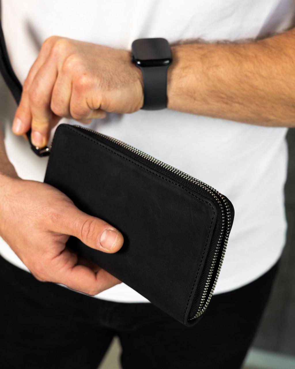 Клатч-гаманець шкіряний з натуральної шкіри Crazy Horse Чорний (2787143243)