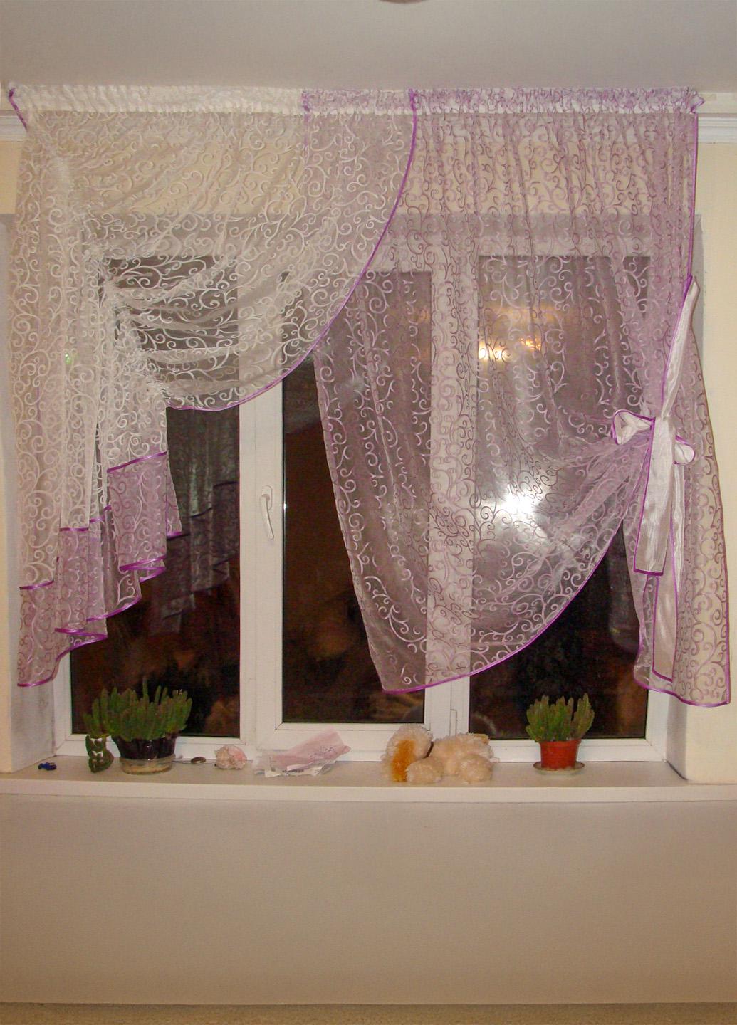 Комплект тюль к подоконнику Firanka карниз 200 см Сиреневый с белым (70_1к)