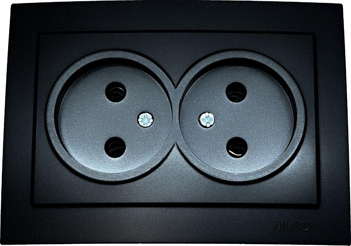 Розетка двухместная без заземления Nilson Touran Черный матовая (00000024447)