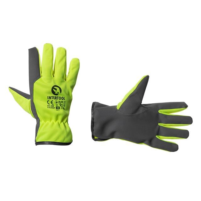 Рукавичка шкіряна комбінована Intertool 10" з козячої шкіри та флуоресцентної зеленої тканини (SP-0172)