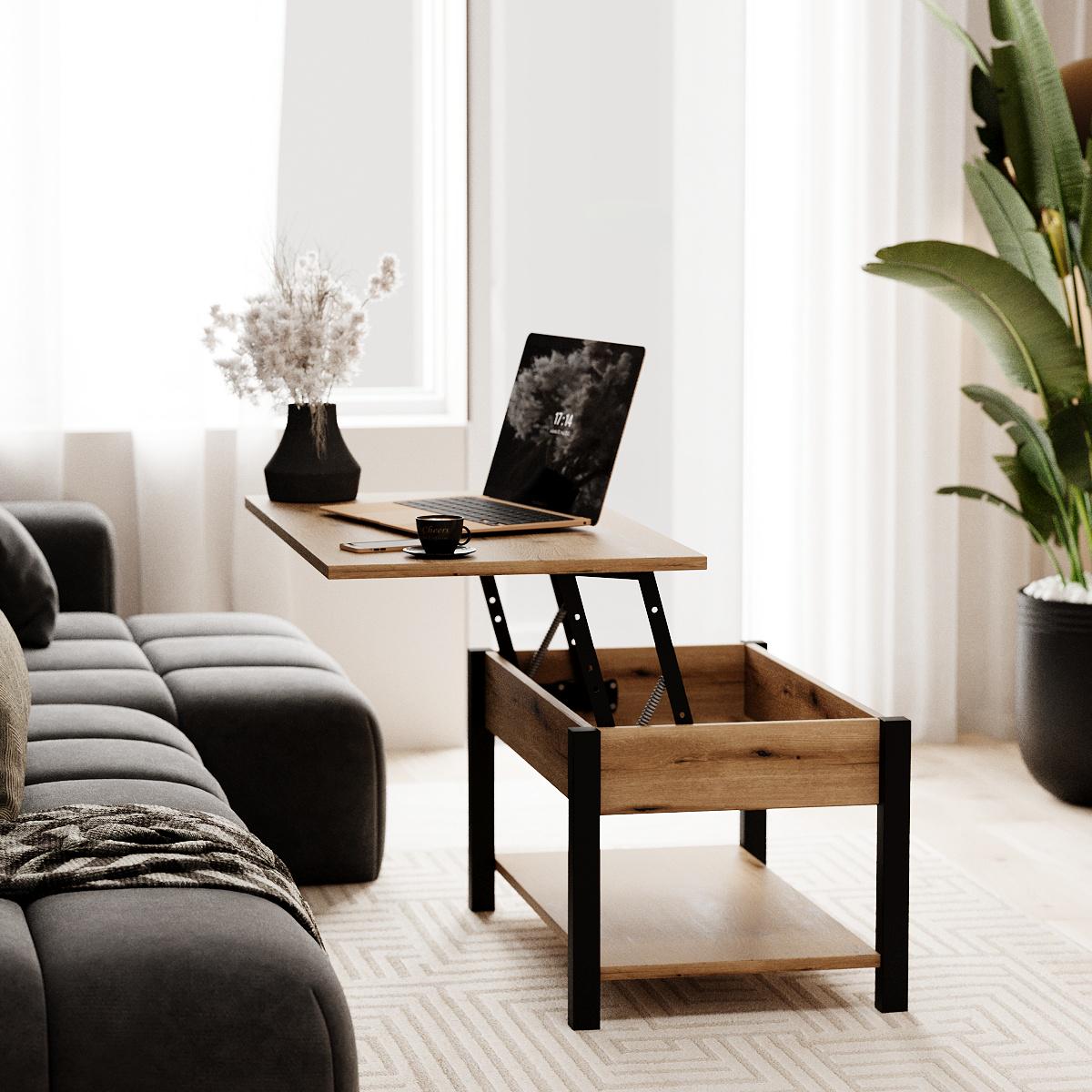 Журнальный стол-трансформер Desk 2,0 мм 940x540x450 мм Дуб Эвок/Черный (GATB14100000030) - фото 4