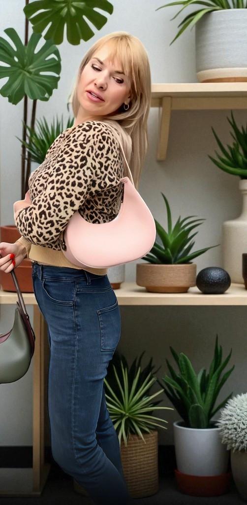 Сумка багет женская и кошелек из экокожи 2в1 Пудровый (2070277564) - фото 4