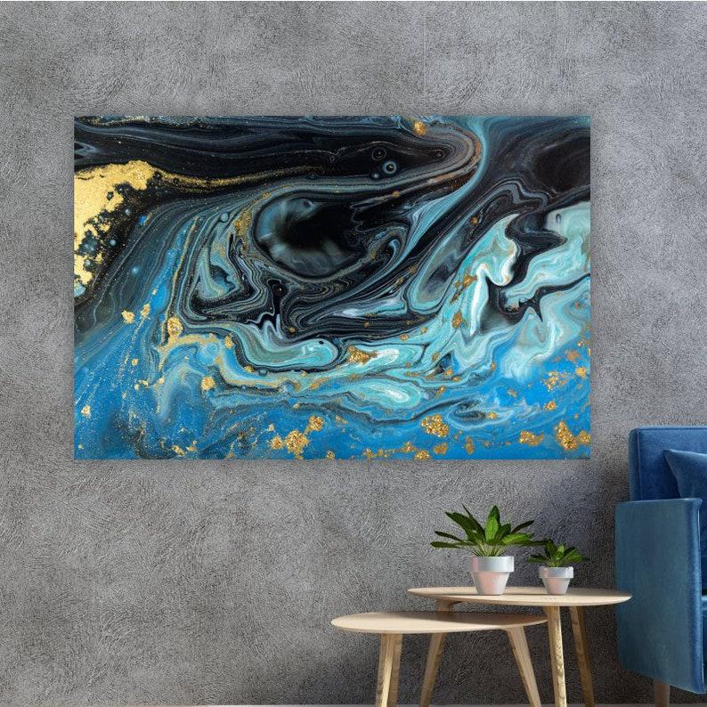 Картина на холсте KIL Art Мрамор голубой с золотом 81x54 см (74)