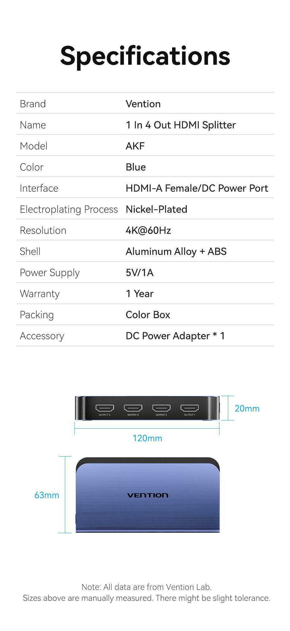 Розгалужувач Vention HDMI 1x4 4K 60Hz HDMI 2.0 HDR HDCP 2.2 Dolby Atmos алюмінієвий Синій (AKFL0-EU) - фото 10 Розгалужувач Vention HDMI 1x4 4K 60Hz HDMI 2.0 HDR HDCP 2.2 Dolby Atmos алюмінієвий Синій (AKFL0-EU) - фото 10