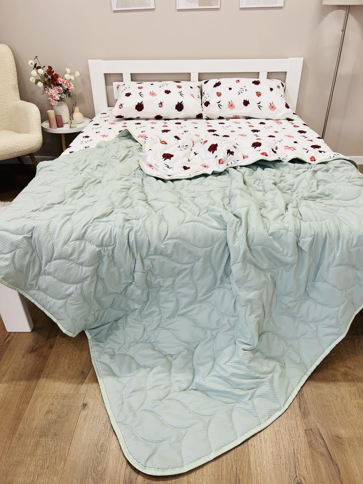 Комплект постільний жниварка з ковдрою з квітковим малюнком полуторний 150x215 см Білий (27477698)