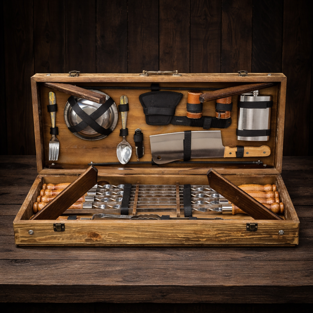 Подарочный набор шампуров Jooki ПикникКейс-столик светлая текстура (10228)