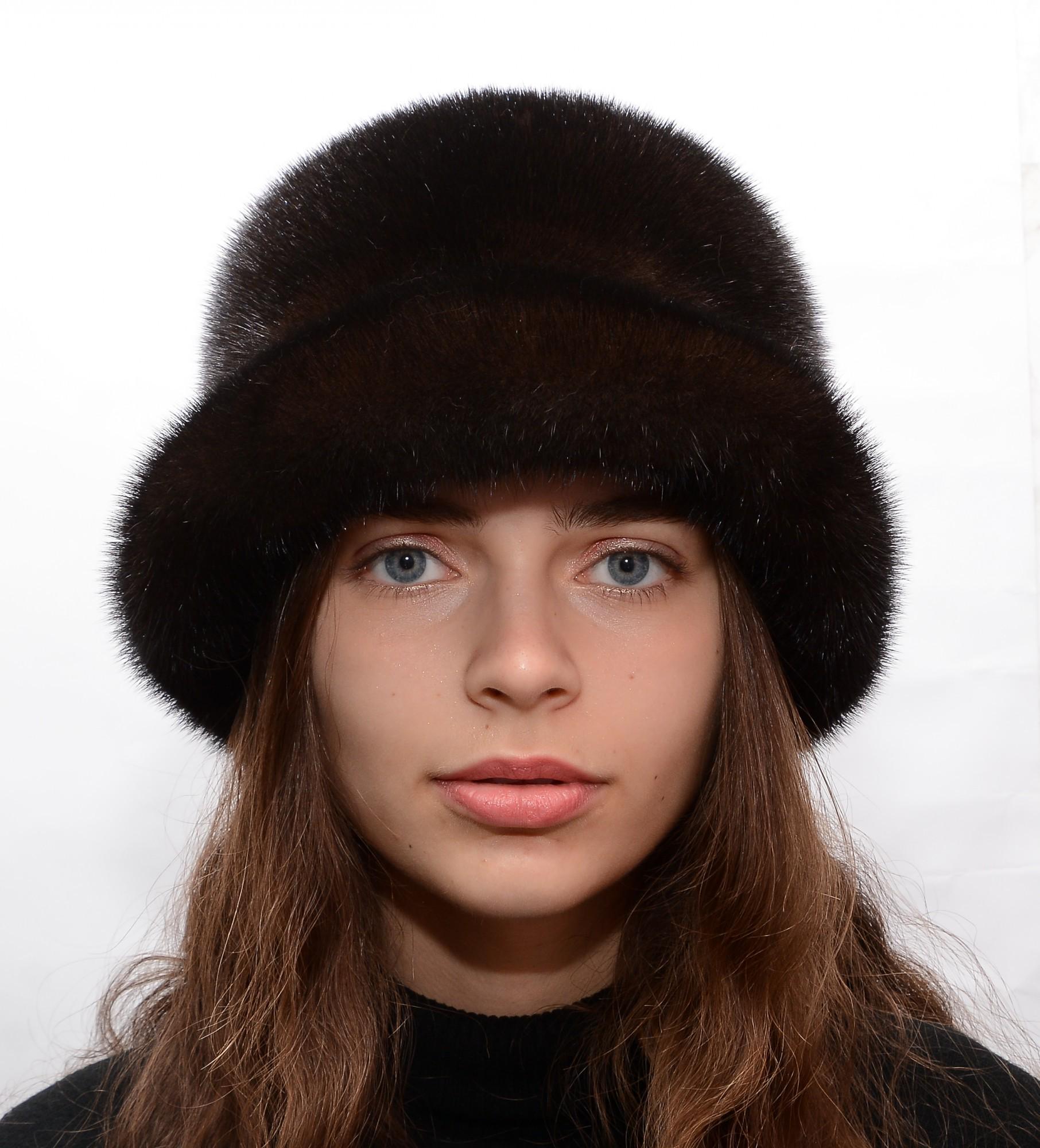 Женская шляпа Меховой стиль Чарли из натурального меха норки XXS-XS-S Темно-коричневый (013/A)