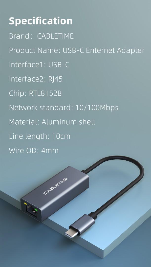 Кабель Cabletime USB-C - RJ45 100 Mbps Ethernet 0,15 м Space Grey (CB53G) - фото 7