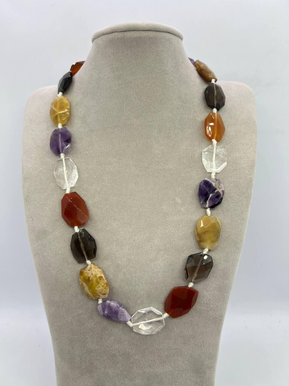 Бусы аметист раух сердолик кварц 46 см Разноцветный (11814)