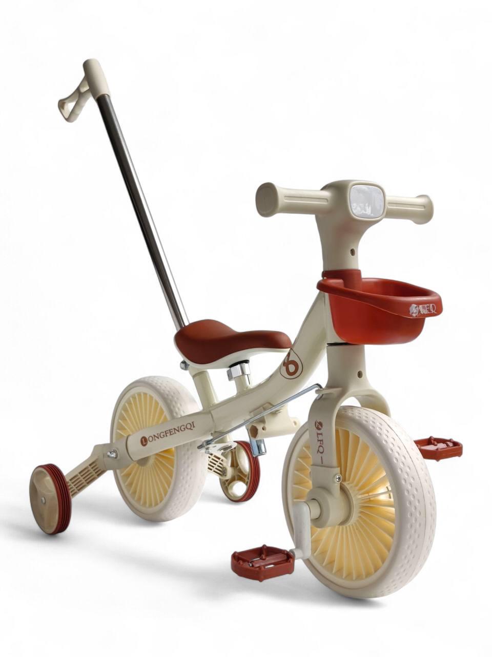 Детский велосипед двухколесный LFQ8 518 с родительской ручкой и вспомогательными колесами Бежевый (518r-s)