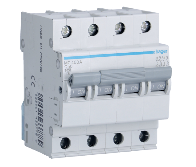 Автоматический выключатель Hager 4P 6kA C-50A (27133316)
