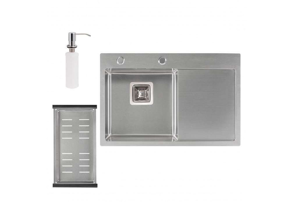 Набор 3 в 1 кухонная мойка Q-tap DK6845L 3/1,2 мм Satin с сушилкой и дозатором для моющего средства Набор 3 в 1 кухонная мойка Q-tap DK6845L 3/1,2 мм Satin с сушилкой и дозатором для моющего средства