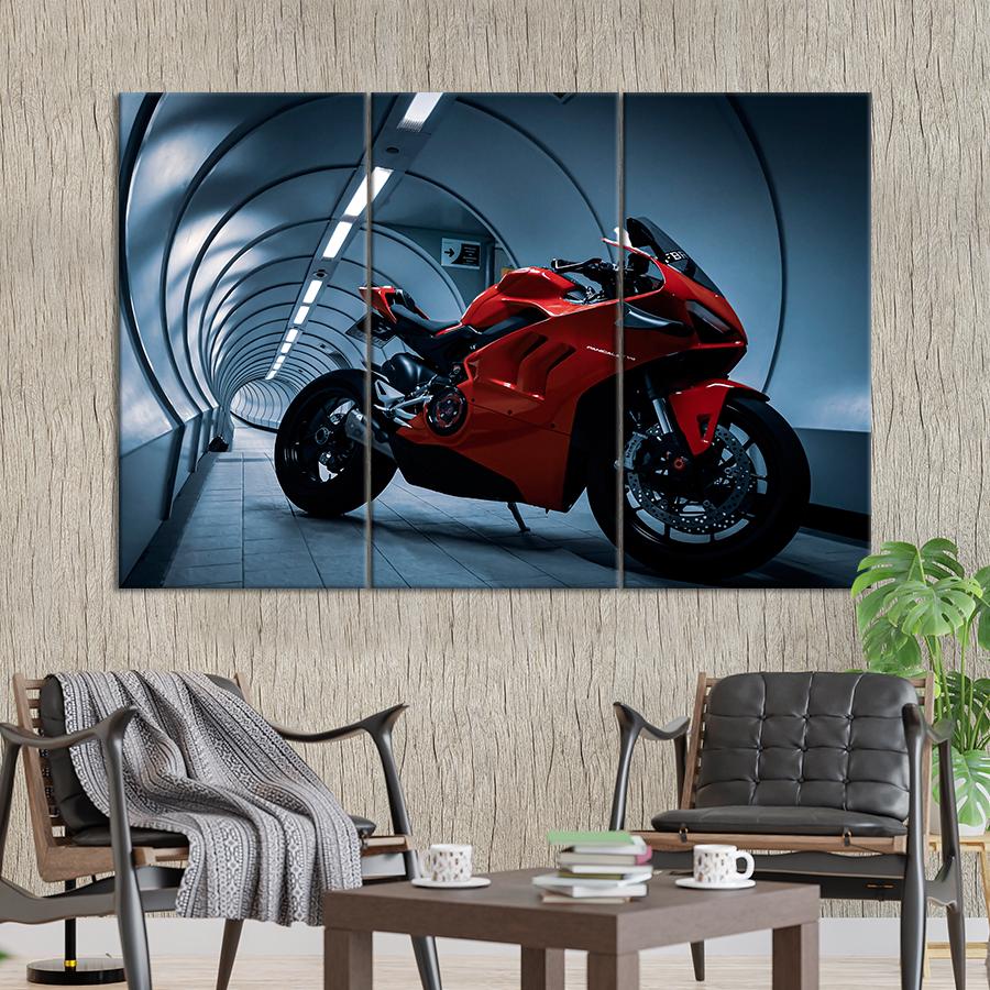 Картина Автомобиль Байк Ducati Panigale V4 в красном цвете 78x48 см (A1195-3)