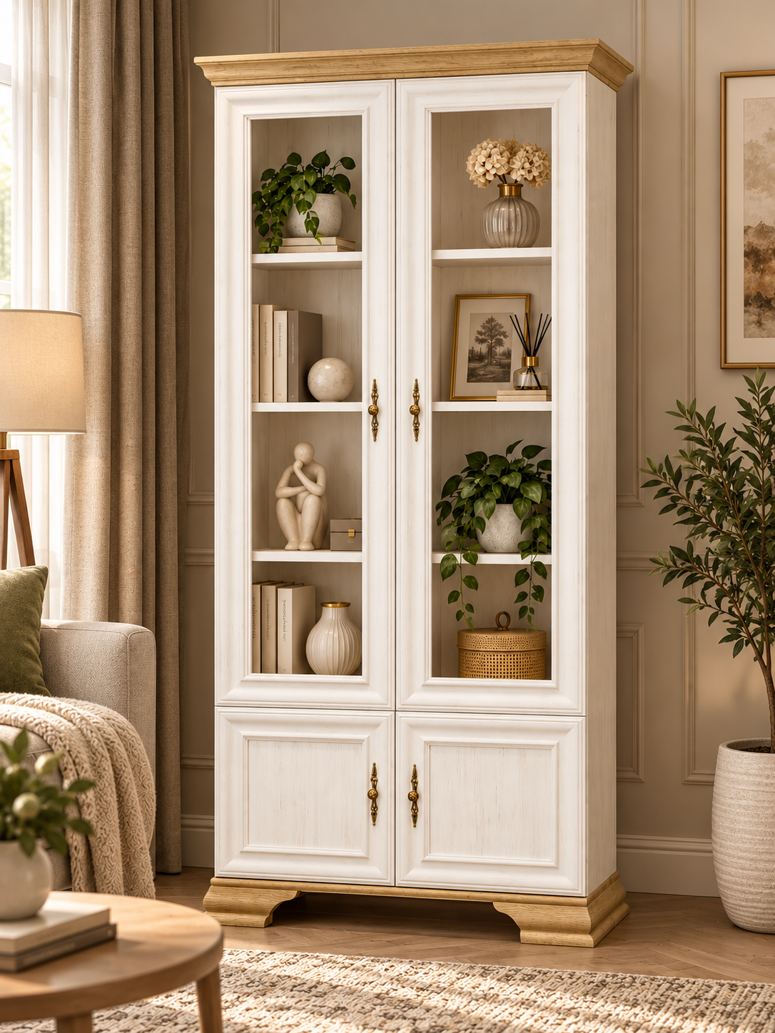 Шкаф-витрина двухдверный для посуды Mebel Service Iris 2В2Д 100,9х43х197,6 Андерсон пайн/Дуб золотой (38461047)
