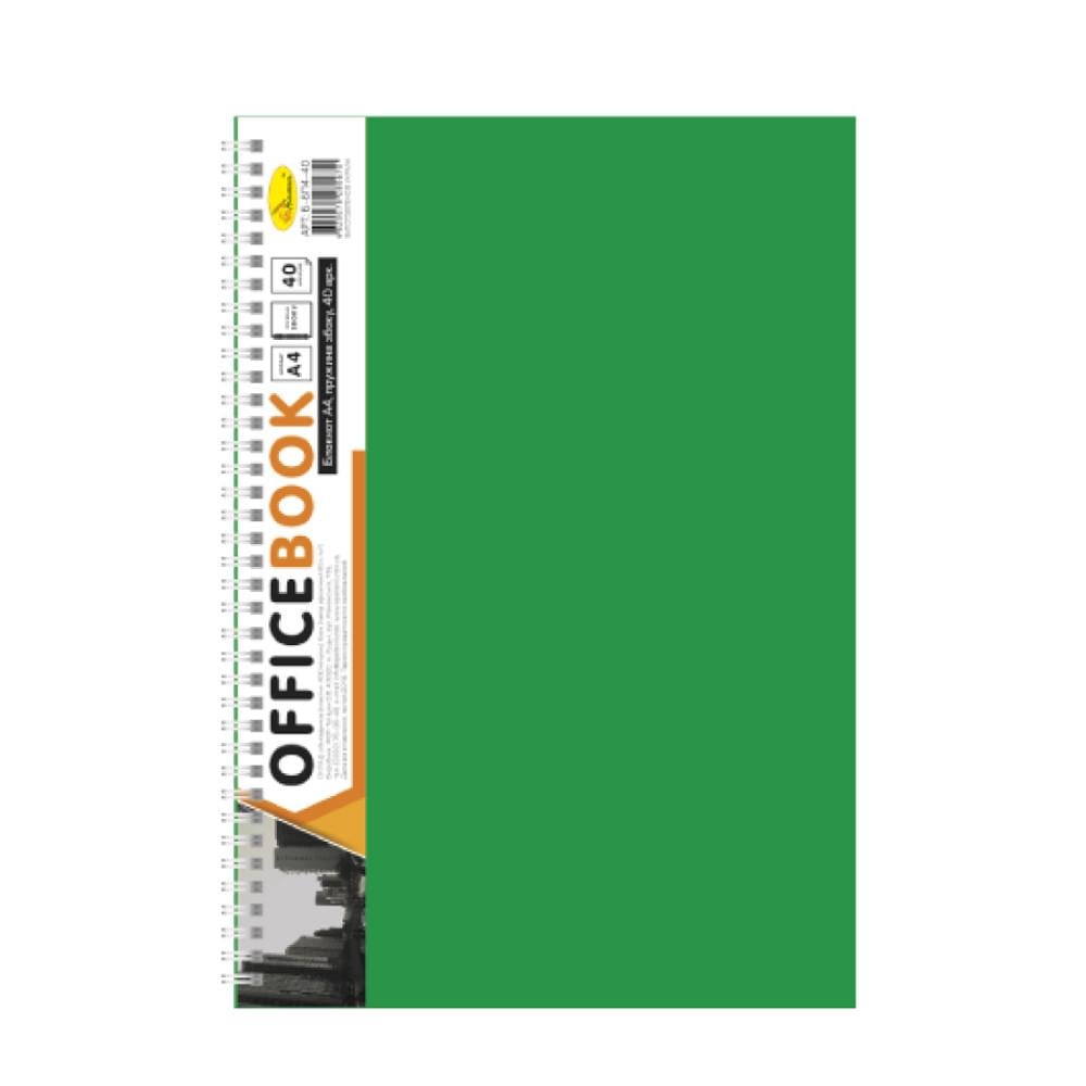 Блокнот А6 пружина сбоку 40 л. Зеленый