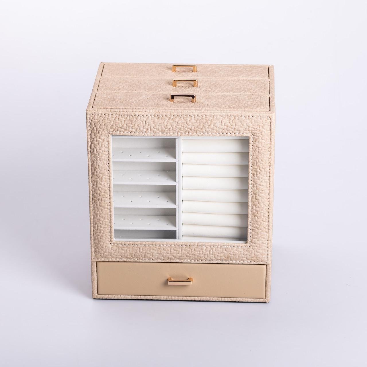 Шкатулка для украшений из эко кожи 3 яруса Бежевый (27969136)