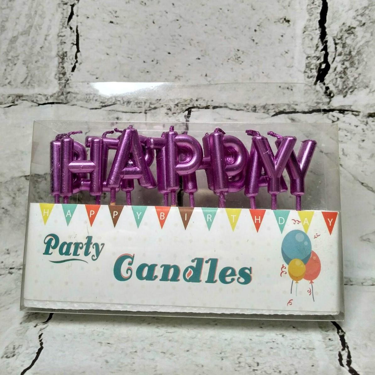 Свечи в торт буквы "Happy birthday" перламутровые Розовый (31116-1)