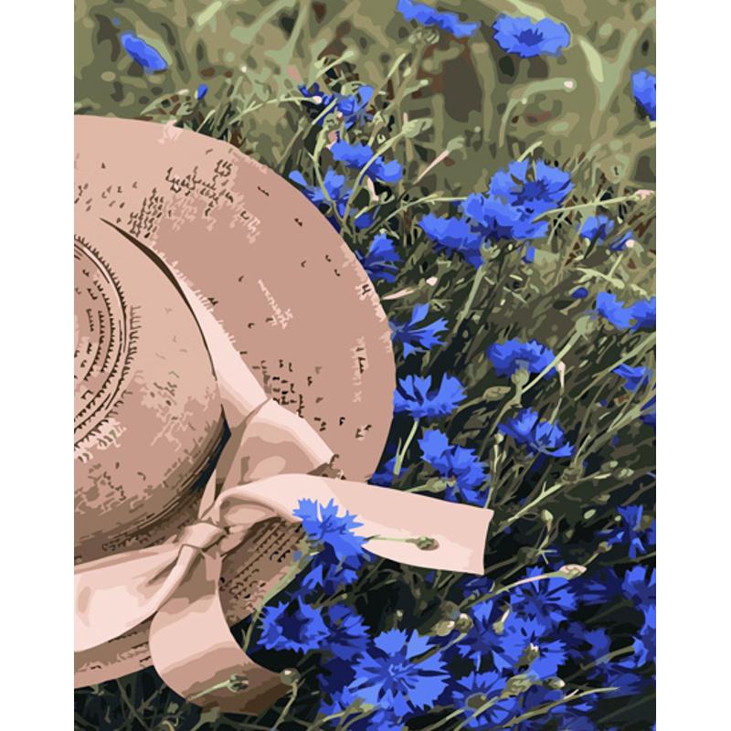 Картина по номерам Strateg Премиум Волошковое поле с лаком и уровнем 40x50 см (GS1402)