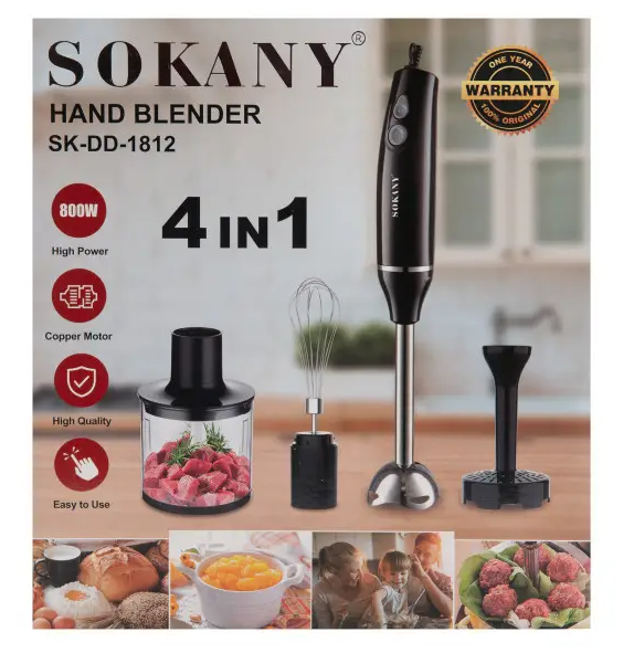 Блендер погружной ручной Sokany SK-DD-1812 с 3 насадками Черный - фото 9 Блендер погружной ручной Sokany SK-DD-1812 с 3 насадками Черный - фото 9