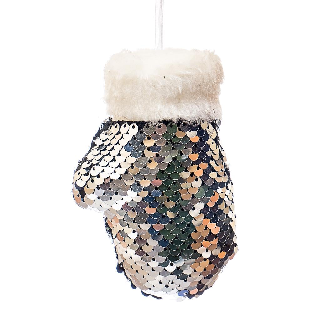 Игрушка на елку Elisey Зимняя варежка в пайетках Серый (NH-106-K-90)