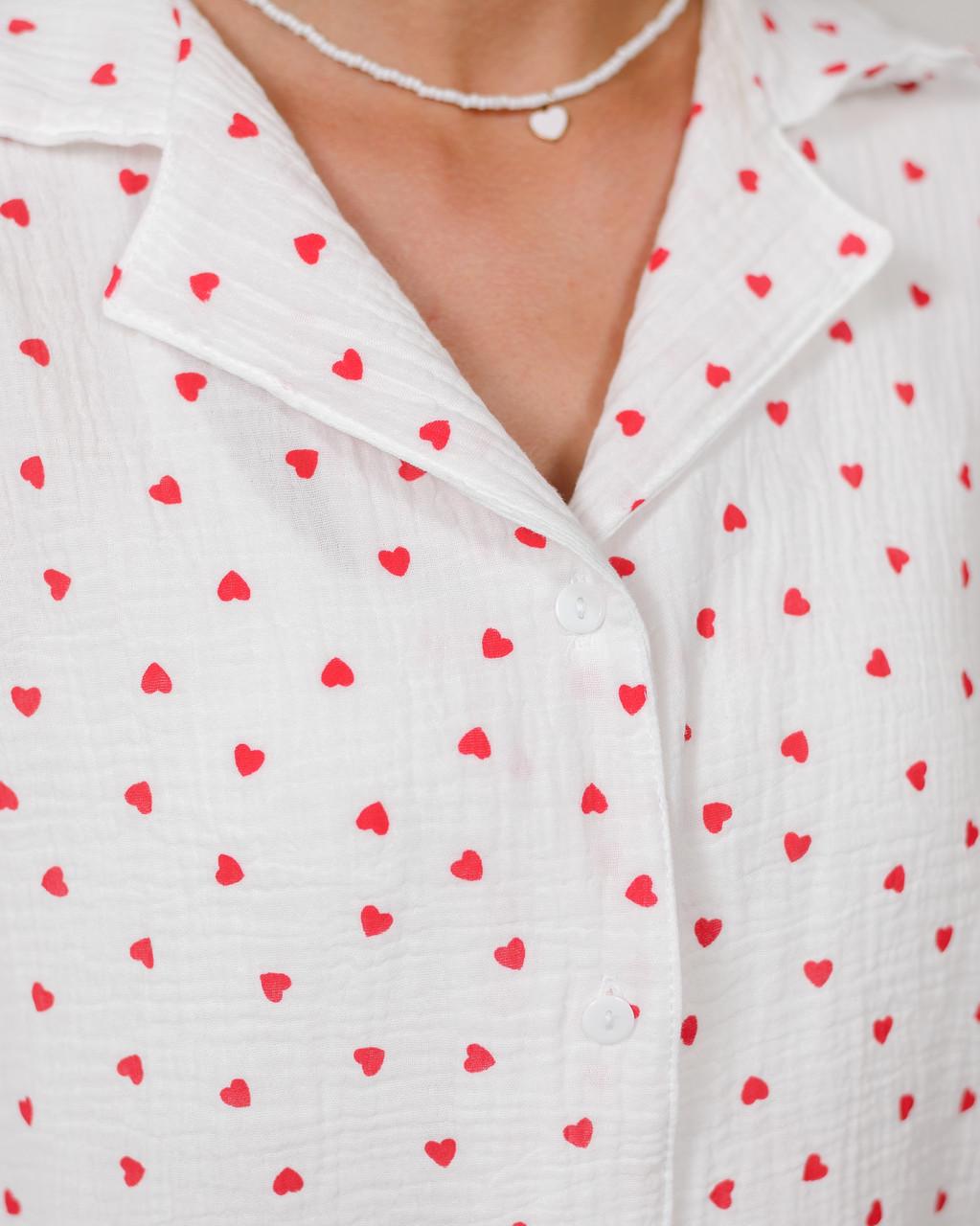 Пижама женская костюм домашний из муслина рубашка со штанами Красные сердца (2107417532) - фото 10 Пижама женская костюм домашний из муслина рубашка со штанами Красные сердца (2107417532) - фото 10