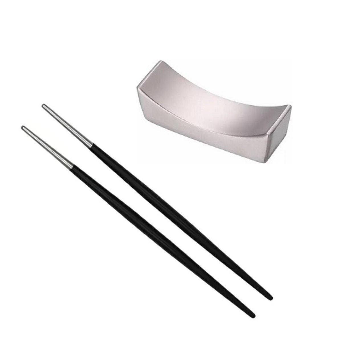 Комплект з підставки і паличок для суші REMY-DECOR з чорною ручкою Срібний - фото 1