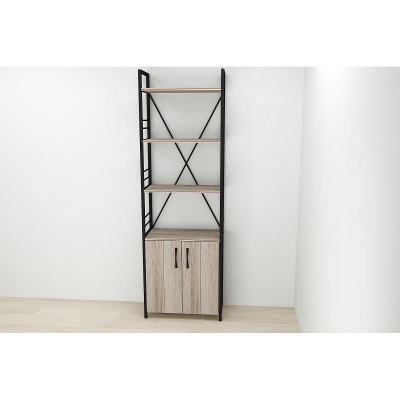 Етажерка Ferrum-decor Konekt 4/60 з тумбою метал/ДСП Чорний/Дуб сонома трюфель (FRD-104488) - фото 3 Етажерка Ferrum-decor Konekt 4/60 з тумбою метал/ДСП Чорний/Дуб сонома трюфель (FRD-104488) - фото 3