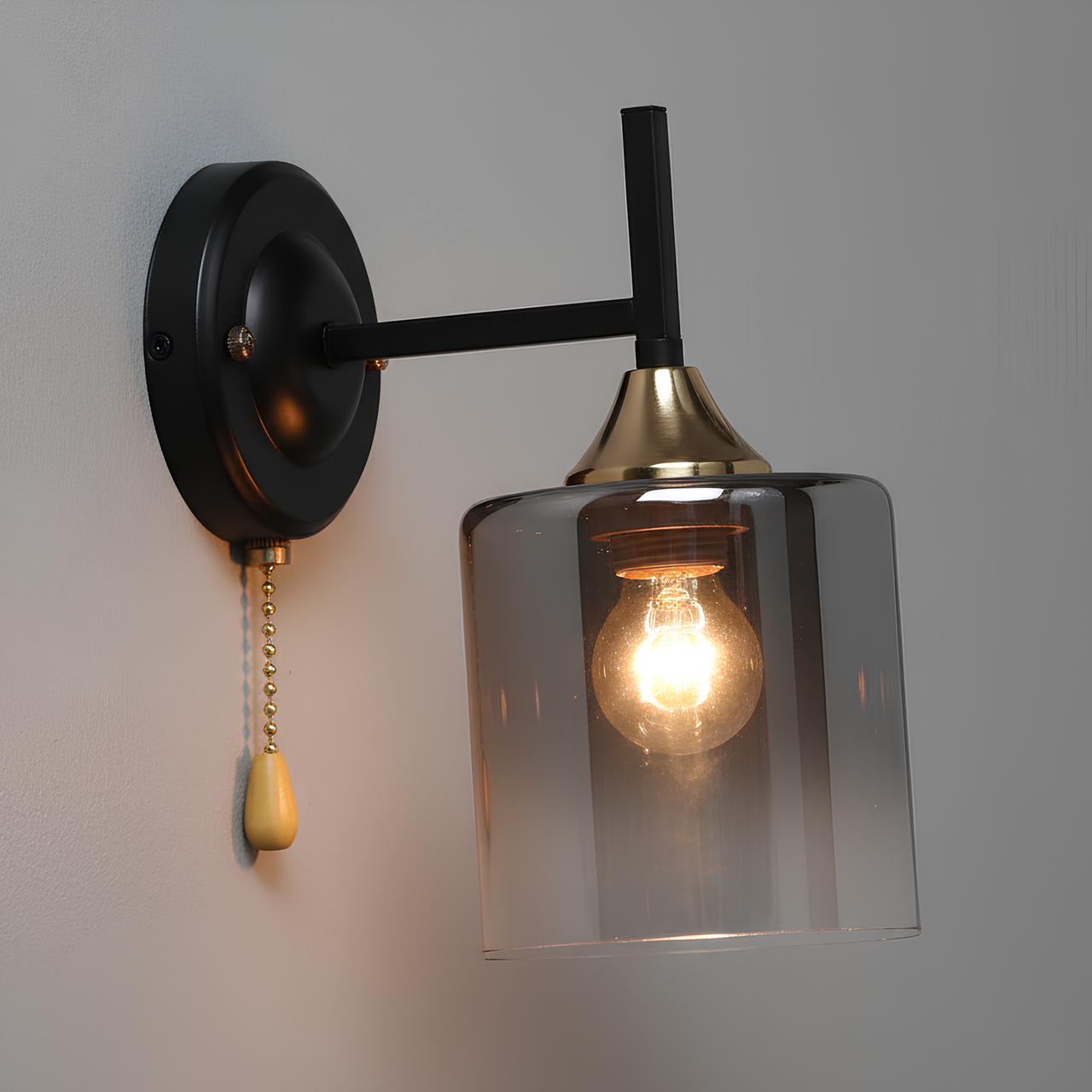 Бра Valeso с веревочным выключателем под одну лампу Е27 Черный/Золотой (N6647/1W)