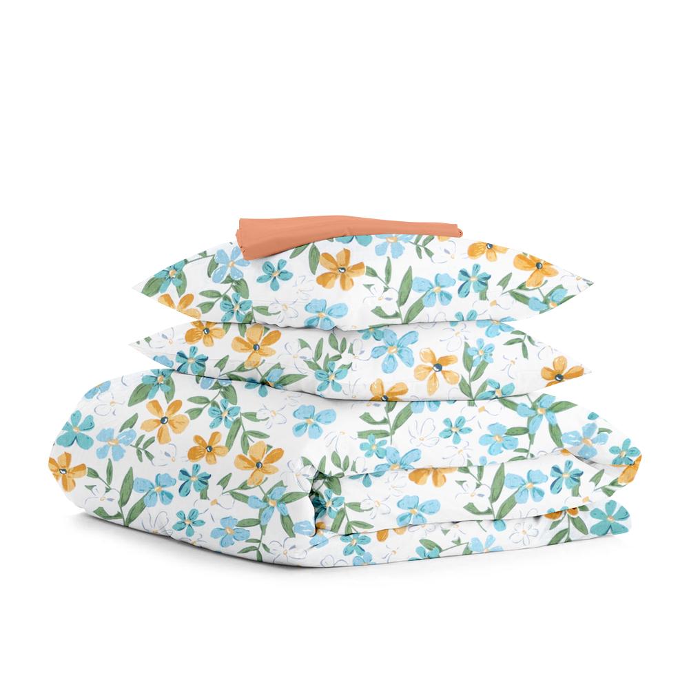 Комплект белья Cosas Mint Flowers постельного двуспального на резинке 180х220 см (4822052098851)