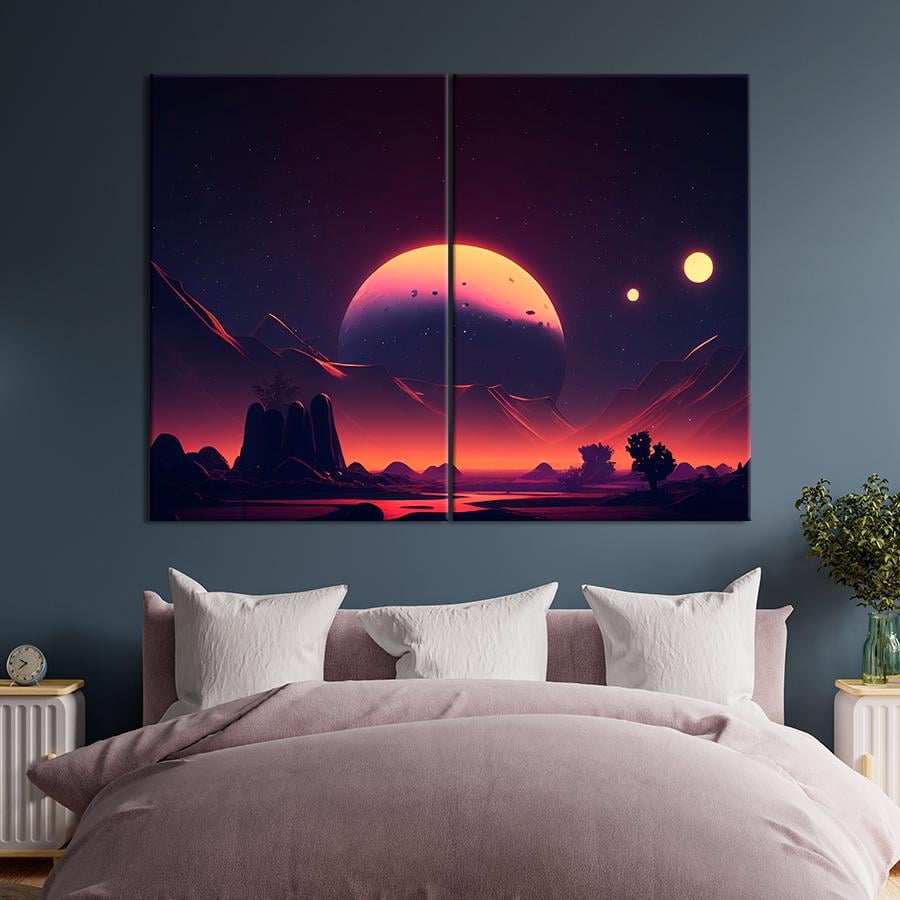 Картина космос Планета с двумя солнцами 71x51 см (A1319-2) Картина космос Планета с двумя солнцами 71x51 см (A1319-2)