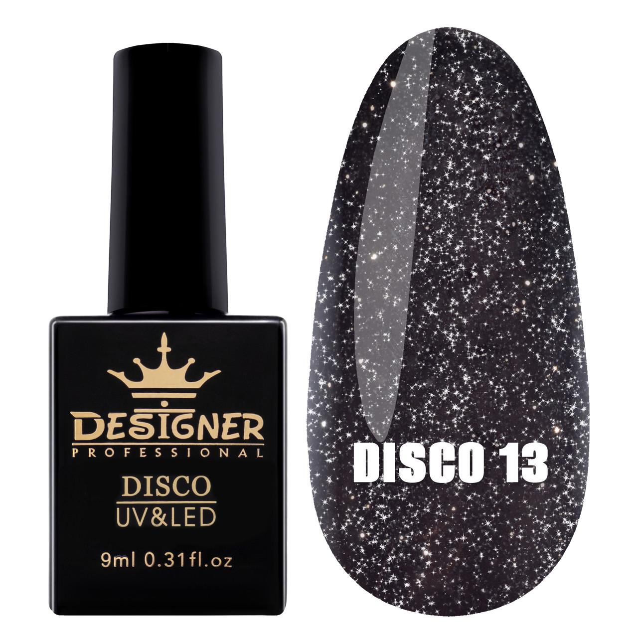 Гель-лак светоотражающий Disco Gel Polish Дизайнер для ногтей с блестками 9 мл Черный №13 Гель-лак светоотражающий Disco Gel Polish Дизайнер для ногтей с блестками 9 мл Черный №13