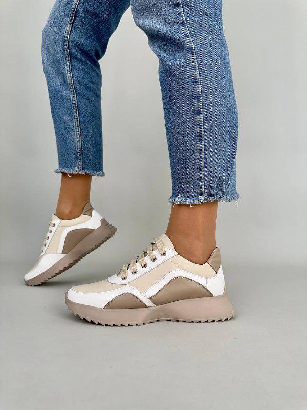 Кроссовки женские кожаные с вставками р. 39 Бежевый (6713-1/39)