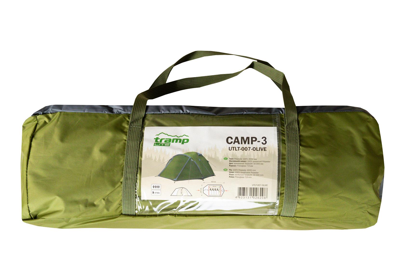 Палатка трехместная Tramp Lite Camp 3 Оливковый UTLT-007-olive - фото 18