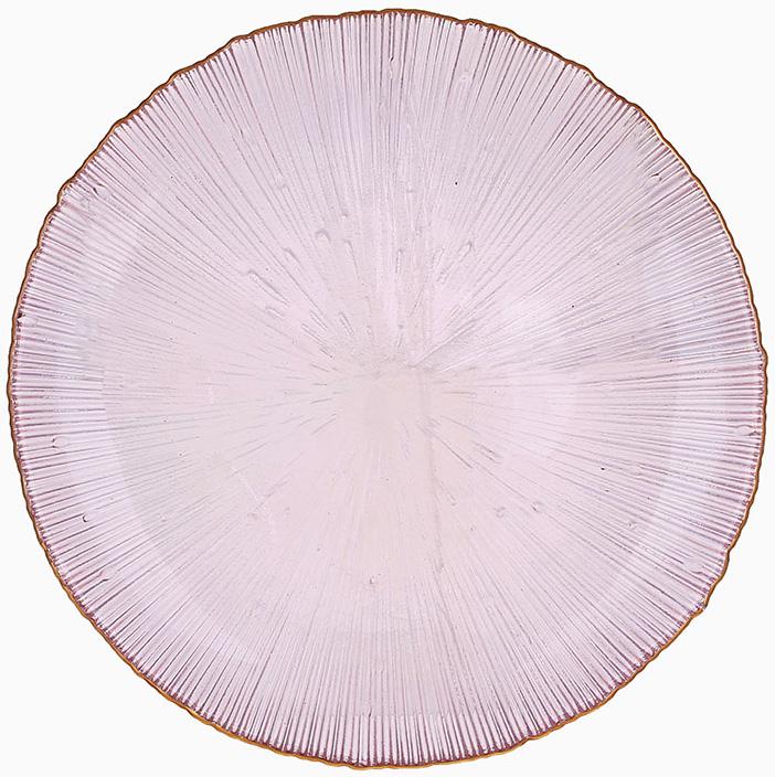 Тарелка обеденная стеклянная Fleur 27 см Розовый с золотой каймой