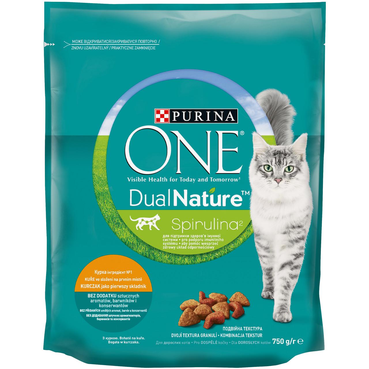 Сухий корм для дорослих котів Purina One Dual Nature Spirulina курка 750 г (7613036257633)