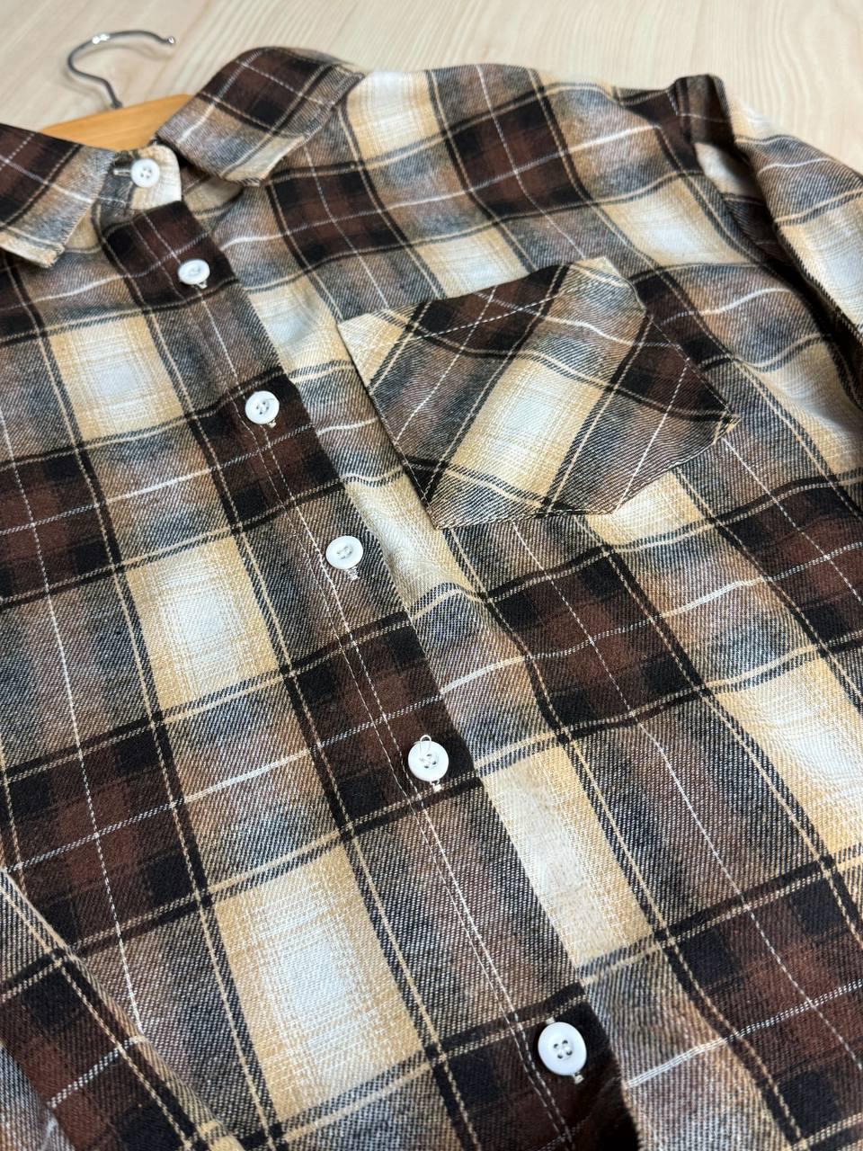 Сорочка жіноча Baoyu 225-1 в клітинку оверсайз фланель OS Темно-коричневий (4760) - фото 2 Сорочка жіноча Baoyu 225-1 в клітинку оверсайз фланель OS Темно-коричневий (4760) - фото 2